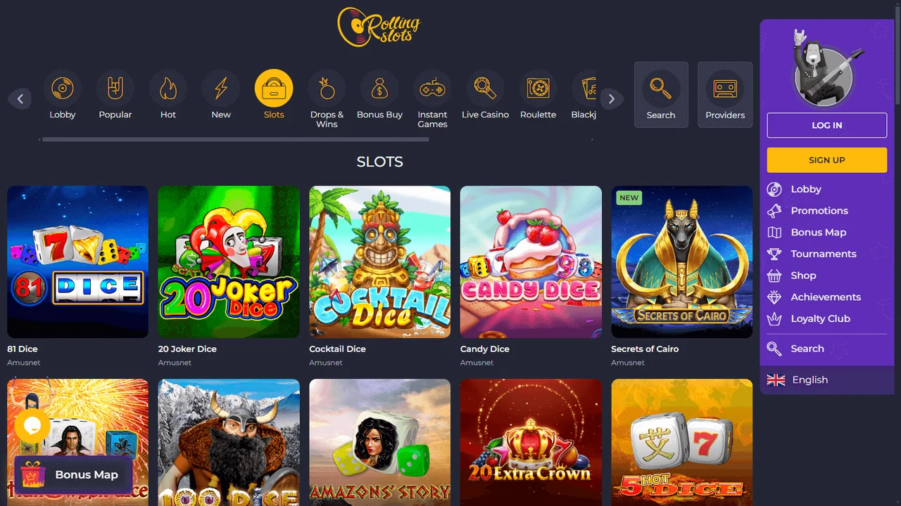 Rolling Slots — schermata del sito